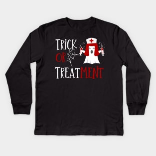 Trick or treatment funny Nurse Halloween ghost in Nurse hat design Kids Long Sleeve T-Shirt